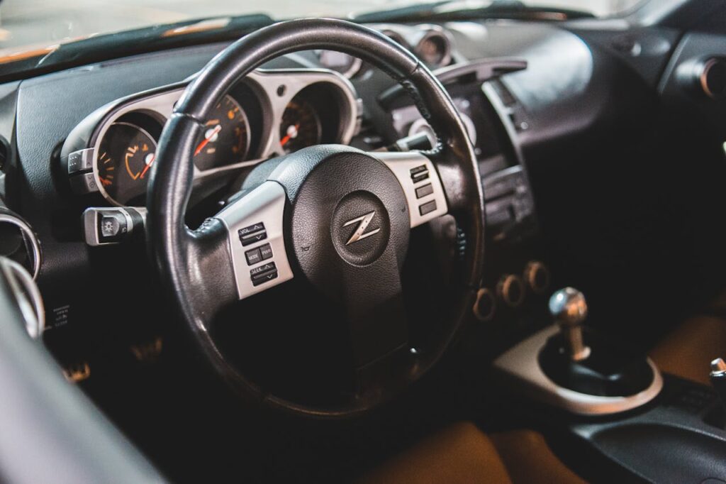 Steering wheel of expensive luxury car